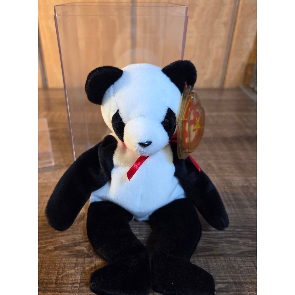 Ty Beanie Baby Fortune the Panda Black White Bear Plush 1997 with Tags & Case